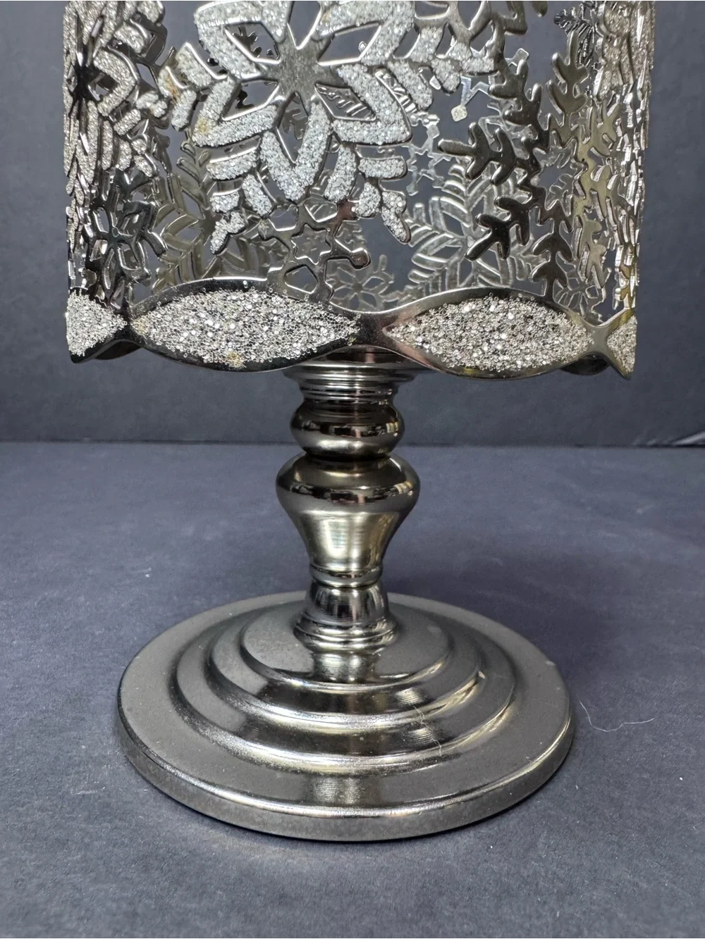 Bath & Body Works 3-Wick Candle Holders Set of 2 Silver Snowflake Bronze Leaf
